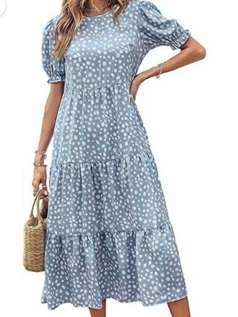 PRETTY GARDEN Summer Boho Tiered Flouncy MIDI Dress SZ Sm. Lovely PERIWINKLE A++